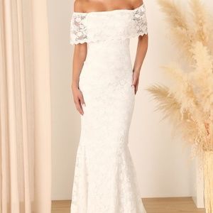 NWOT Lulus Love You Eternally White Lace Off-the-Shoulder Maxi Dress